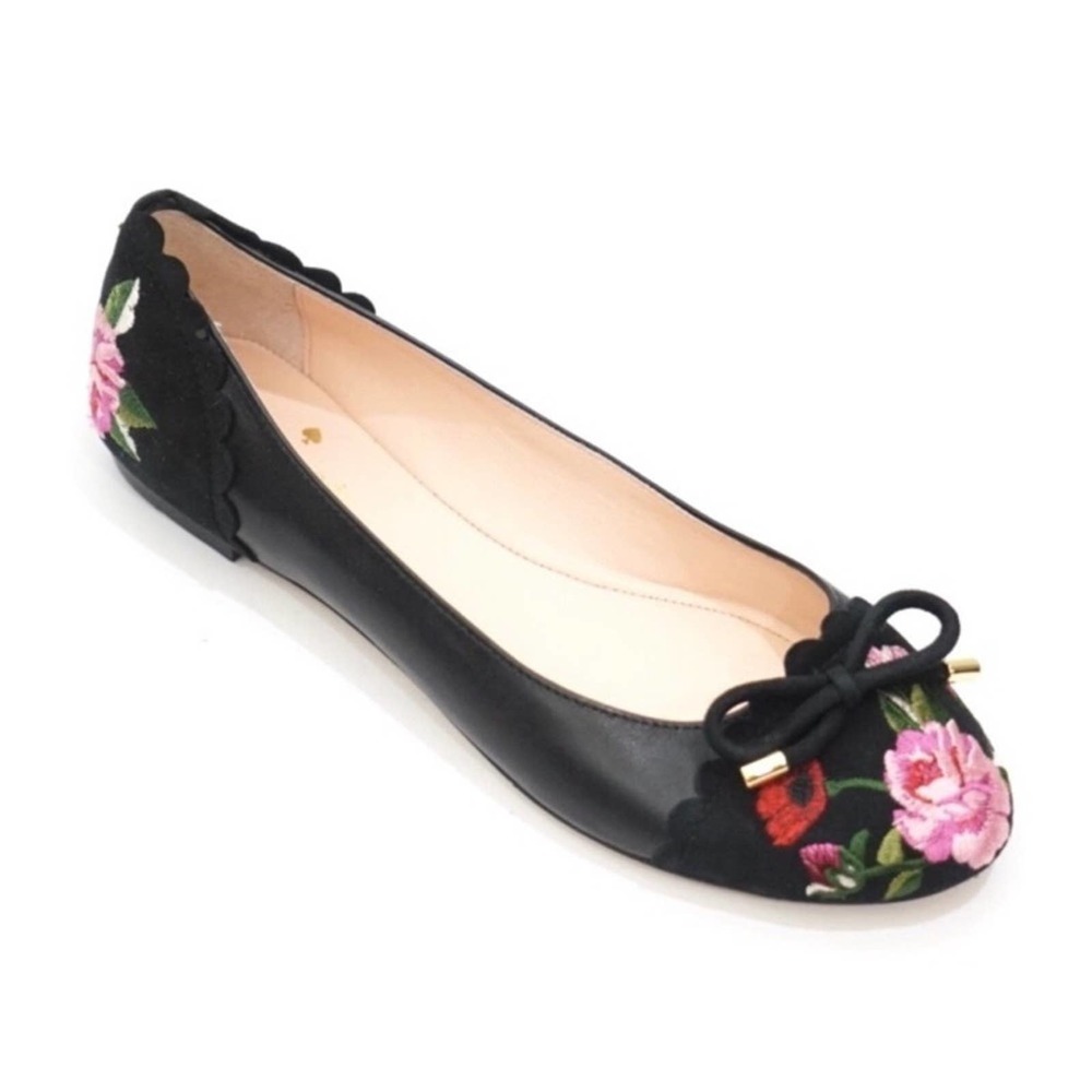 Kate Spade Black Floral Embroidered Flats